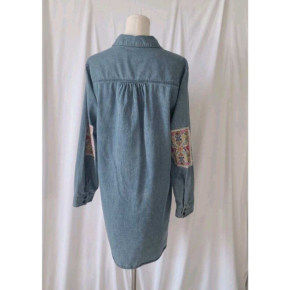 NATURAL LIFE Blue Denim Mini Dress with Floral Accents - Picture 8 of 9